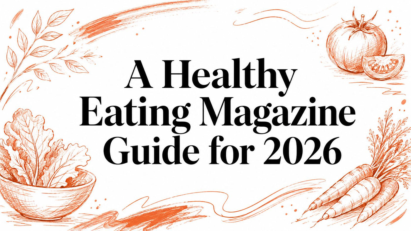 A featured image with a title in the center  "A Healthy Eating Magazine Guide for 2026"
