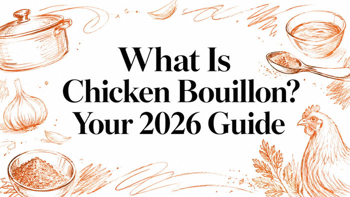 A featured image with the title in the center "What Is Chicken Bouillon? Your 2026 Guide"